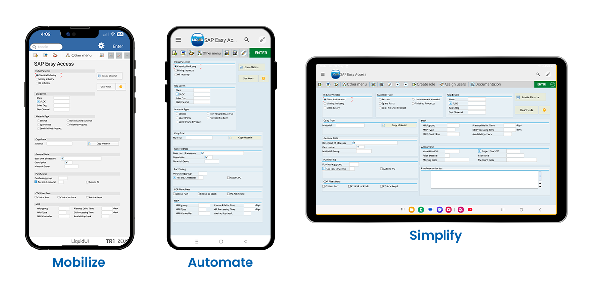 Liquid UI on desktop, tablet, and mobile